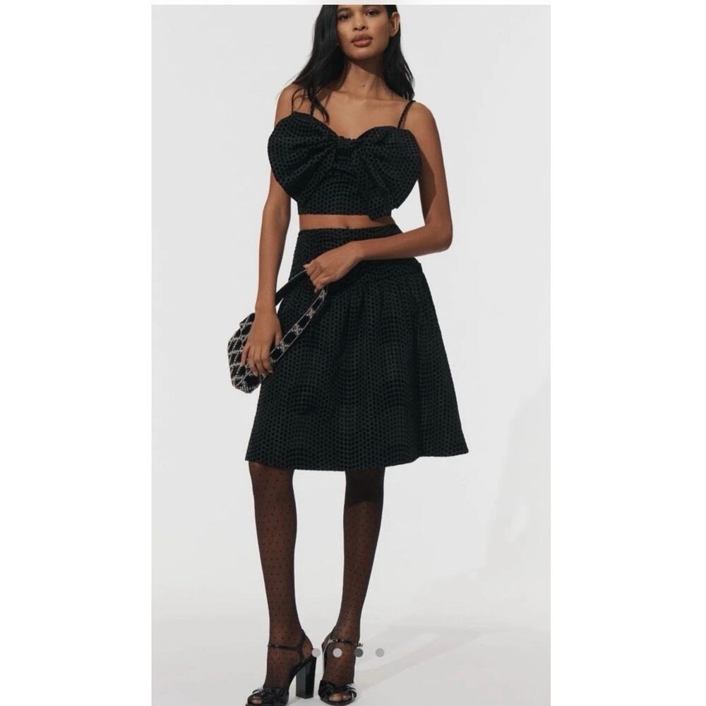 Maeve Anthropologie Womens Taffeta Dot Midi Skirt Black Noir Size 12 NWT